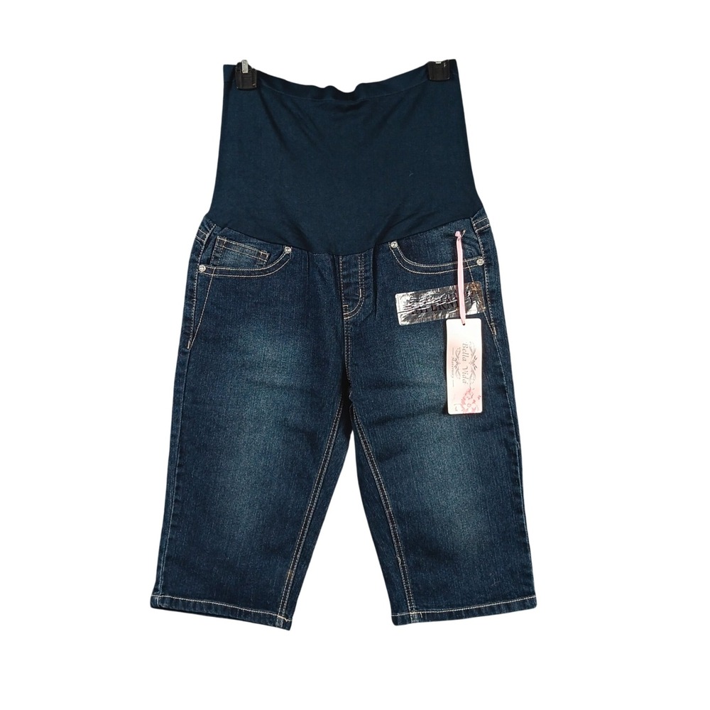 Bella Vida Maternity‎ Denim Capri Pants Large Embellished Pockets New